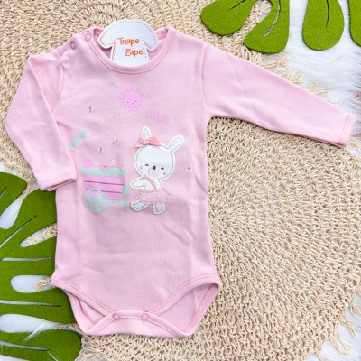 Kit 3 Peças - Bodys Manga Longa Flores Que Fazem O Coração Florescer - Rosa, Off White e Rose